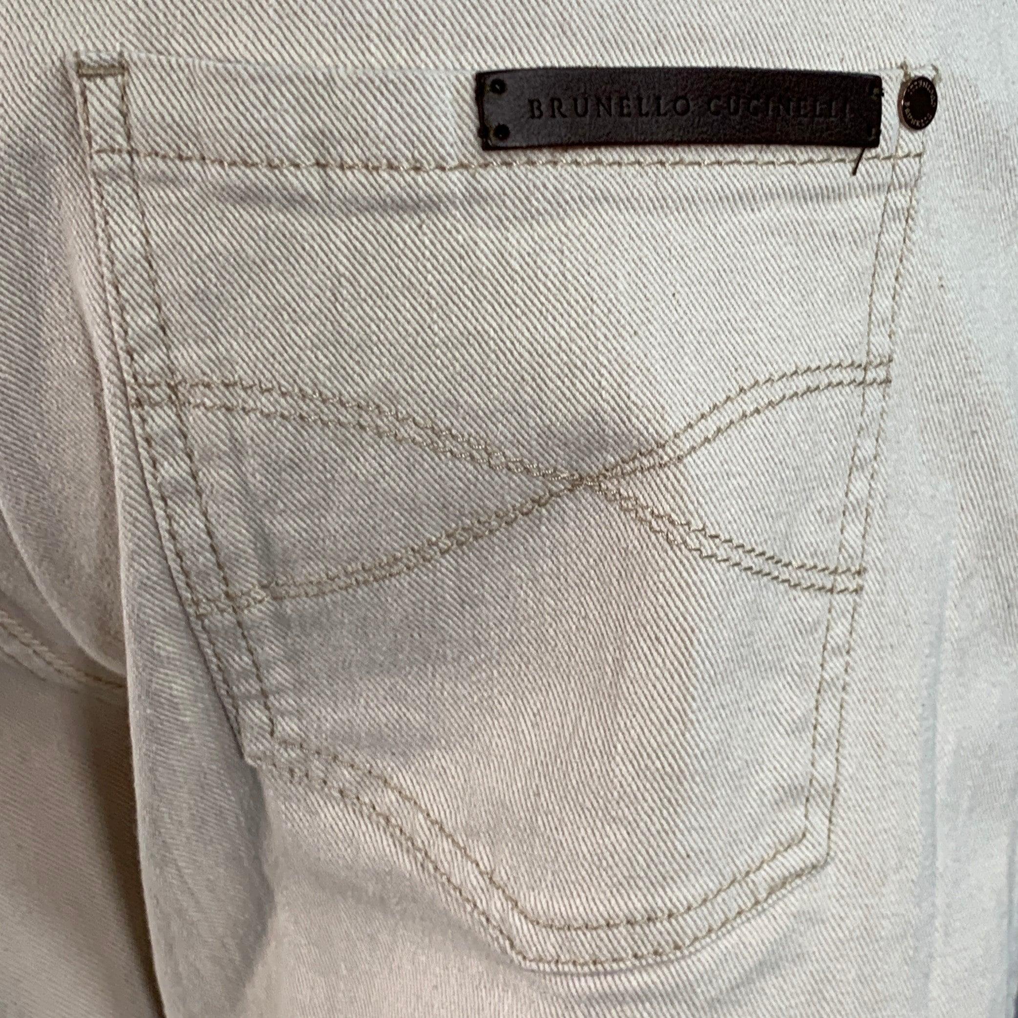 BRUNELLO CUCINELLI Talla 10 Beige Algodón Mezcla Sarga Monili Tapered Cuffed Casual Pants en venta 1