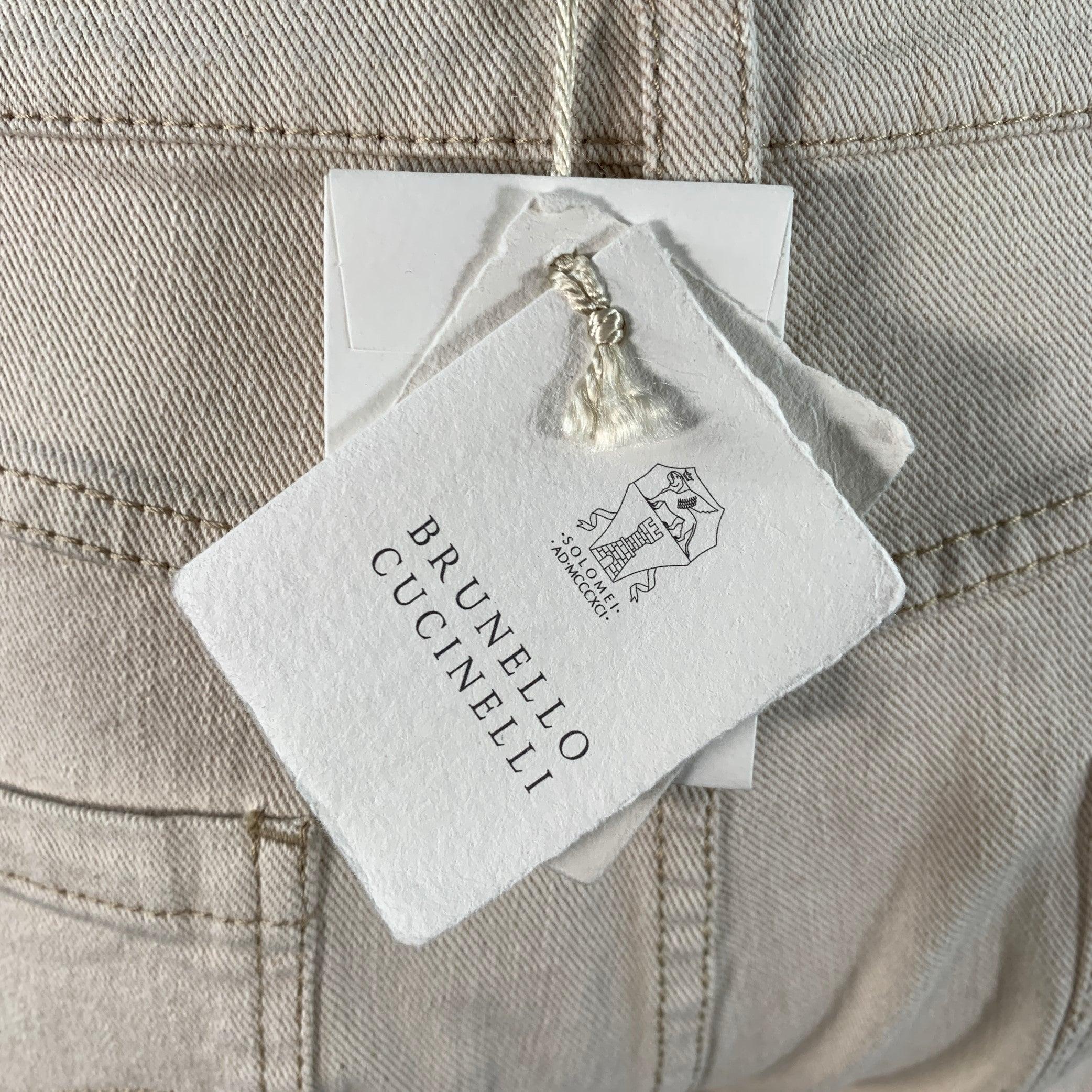 BRUNELLO CUCINELLI Talla 10 Beige Algodón Mezcla Sarga Monili Tapered Cuffed Casual Pants en venta 2