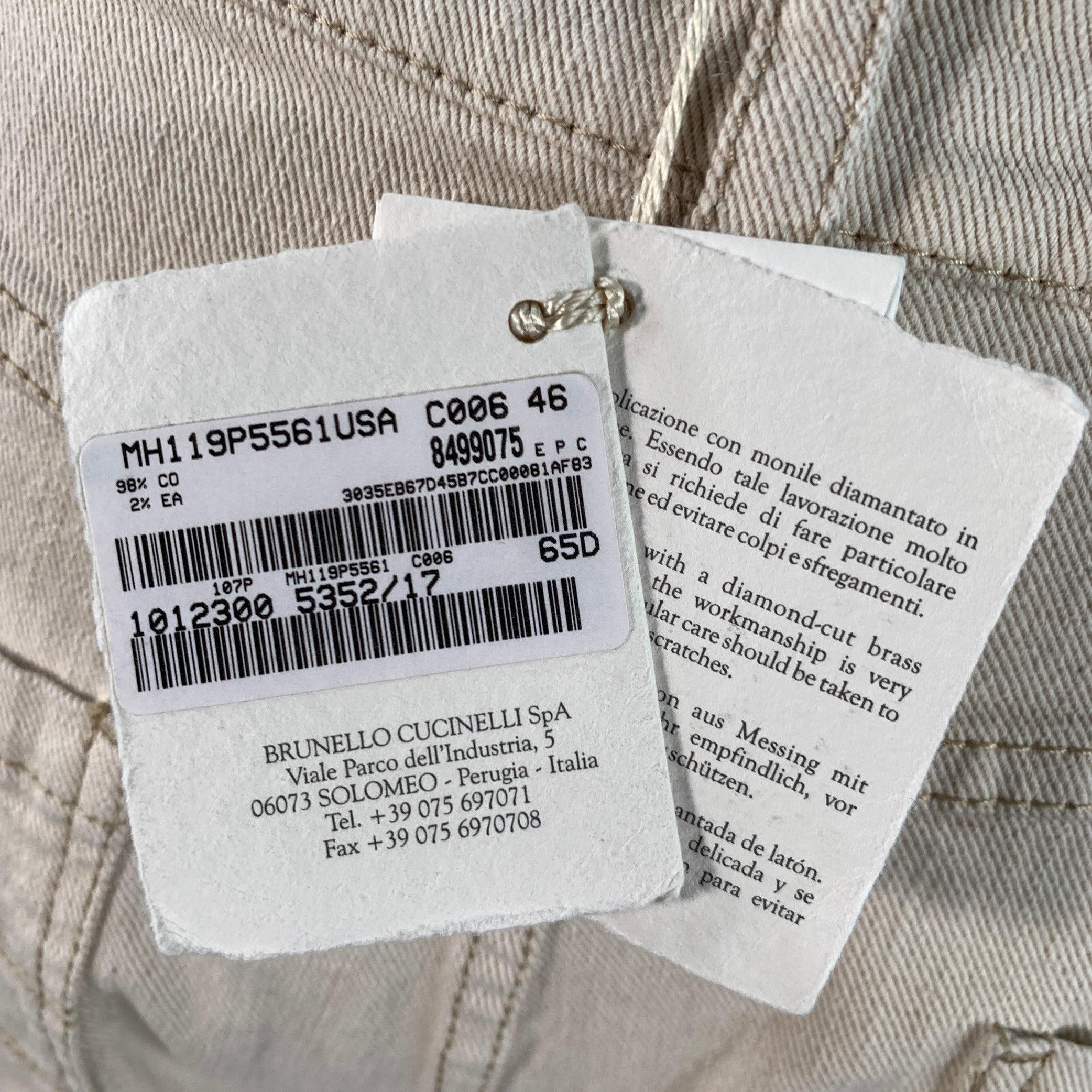 BRUNELLO CUCINELLI Talla 10 Beige Algodón Mezcla Sarga Monili Tapered Cuffed Casual Pants en venta 3