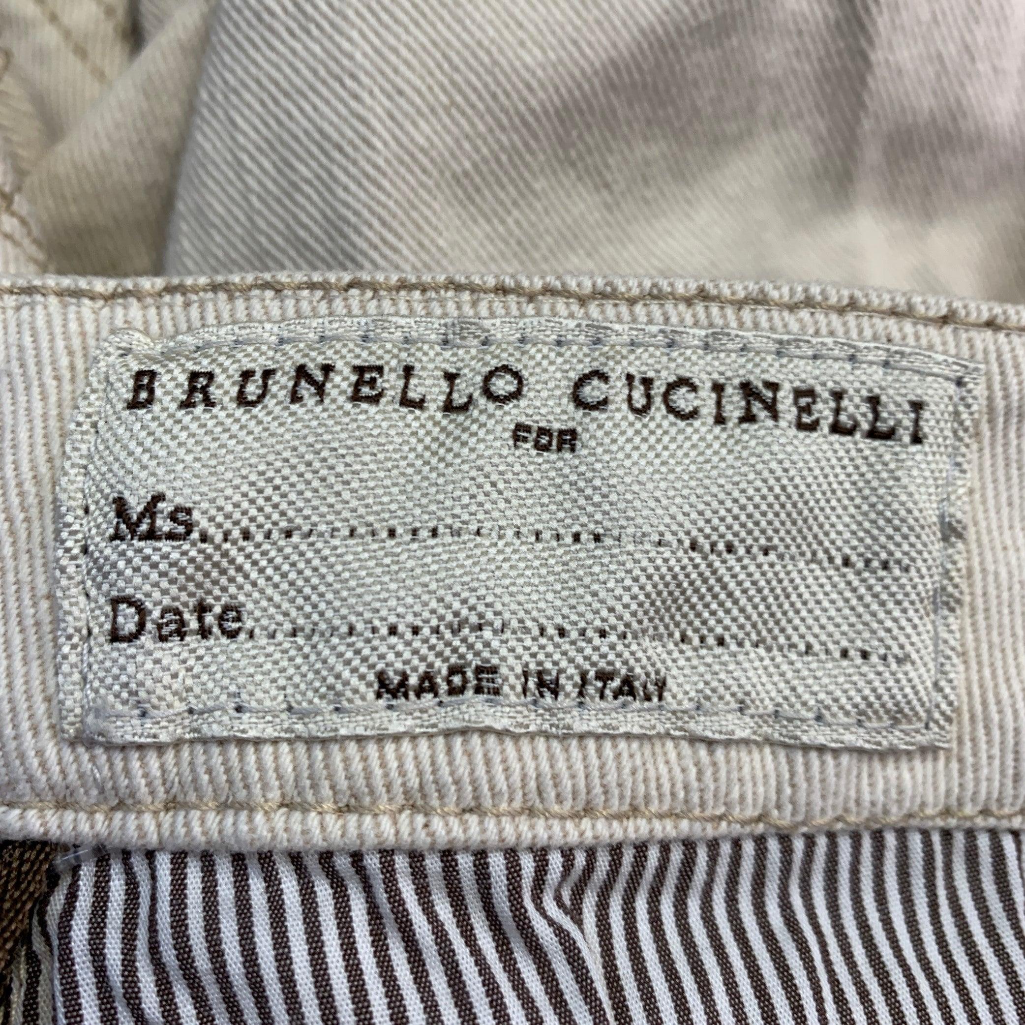 BRUNELLO CUCINELLI Talla 10 Beige Algodón Mezcla Sarga Monili Tapered Cuffed Casual Pants en venta 5
