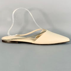 BRUNELLO CUCINELLI Size 10 Beige Silver Leather Monili Slip On Flats