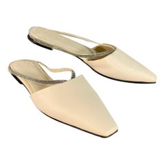 BRUNELLO CUCINELLI Size 10 Beige Silver Leather Monili Slip On Flats