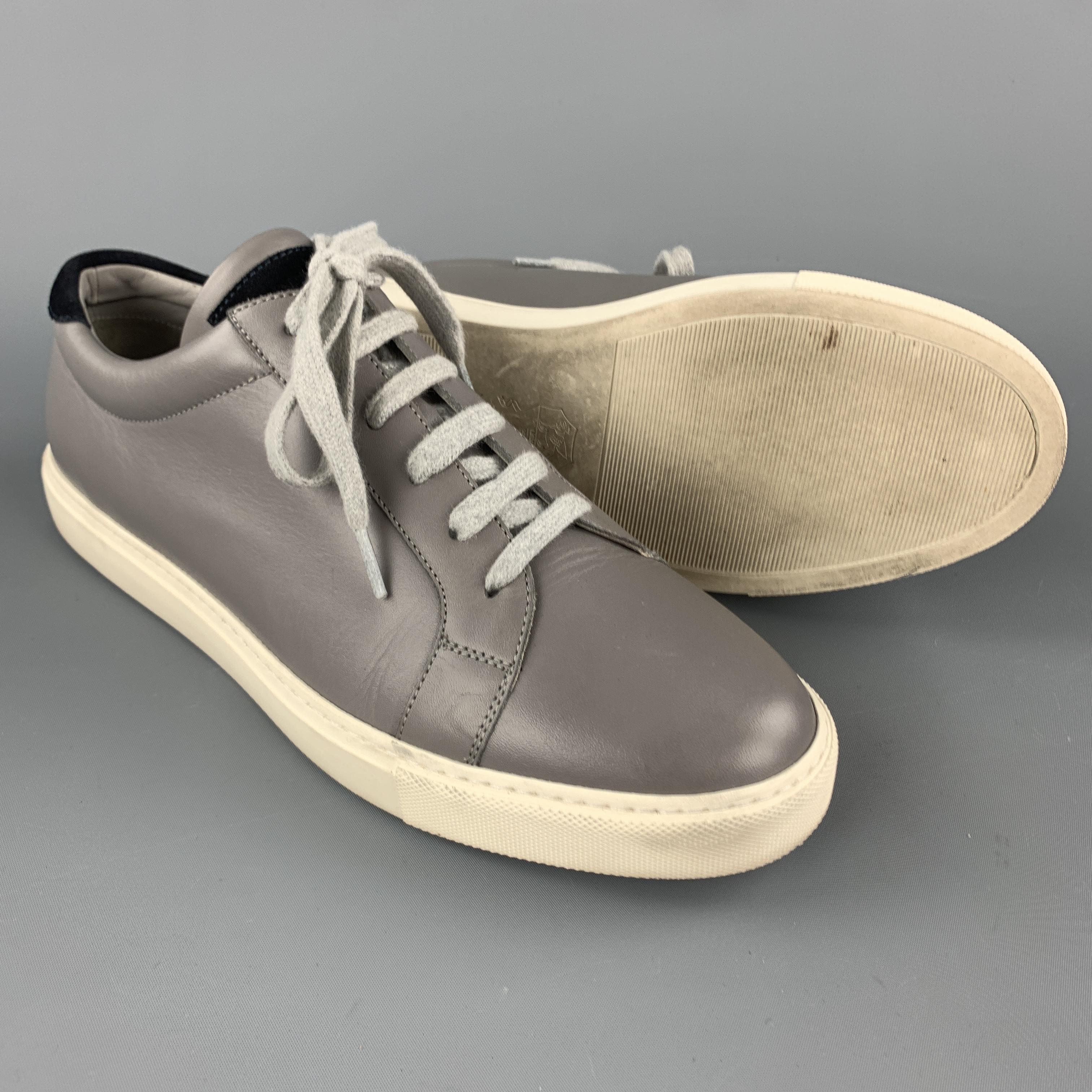 Brown BRUNELLO CUCINELLI Size 10 Grey & Navy Leather Lace Up Sneakers
