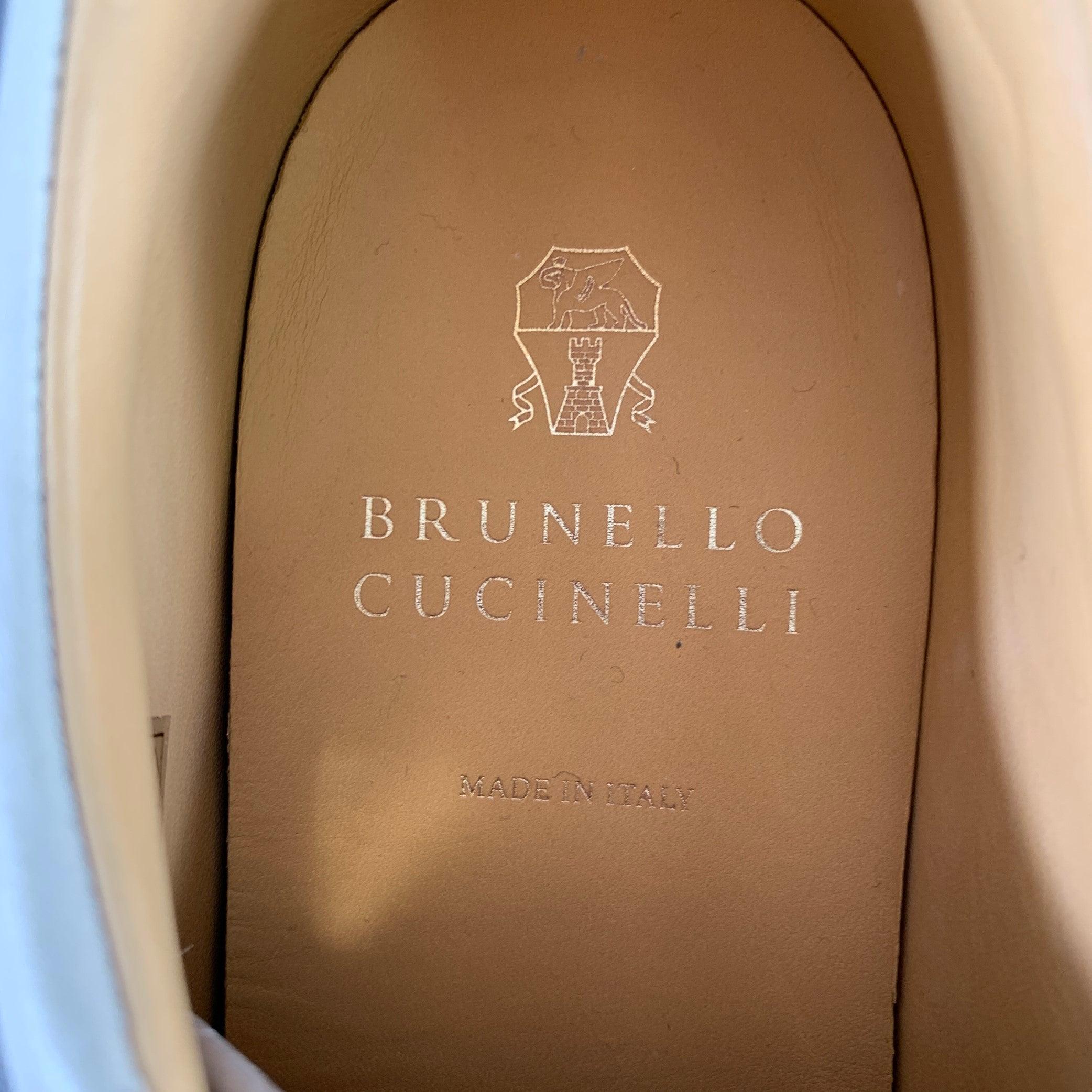 BRUNELLO CUCINELLI Size 10 Grey Tan Leather Lace-Up Sneakers For Sale 2