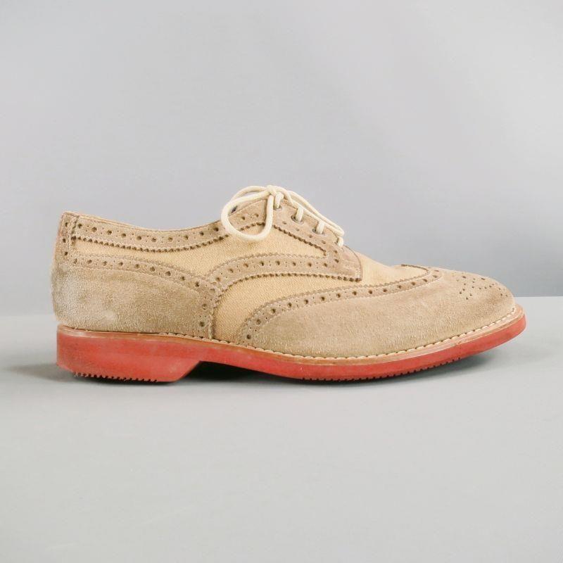 BRUNELLO CUCINELLI Size 10 Taupe Perforated Canvas Wingtip Lace Up Shoe In Good Condition In San Francisco, CA