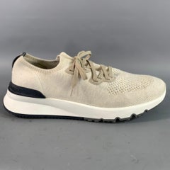 BRUNELLO CUCINELLI Size 13 Beige Knit Cotton Lace Up Sneakers