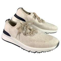 BRUNELLO CUCINELLI Size 13 Beige Knit Cotton Lace Up Sneakers
