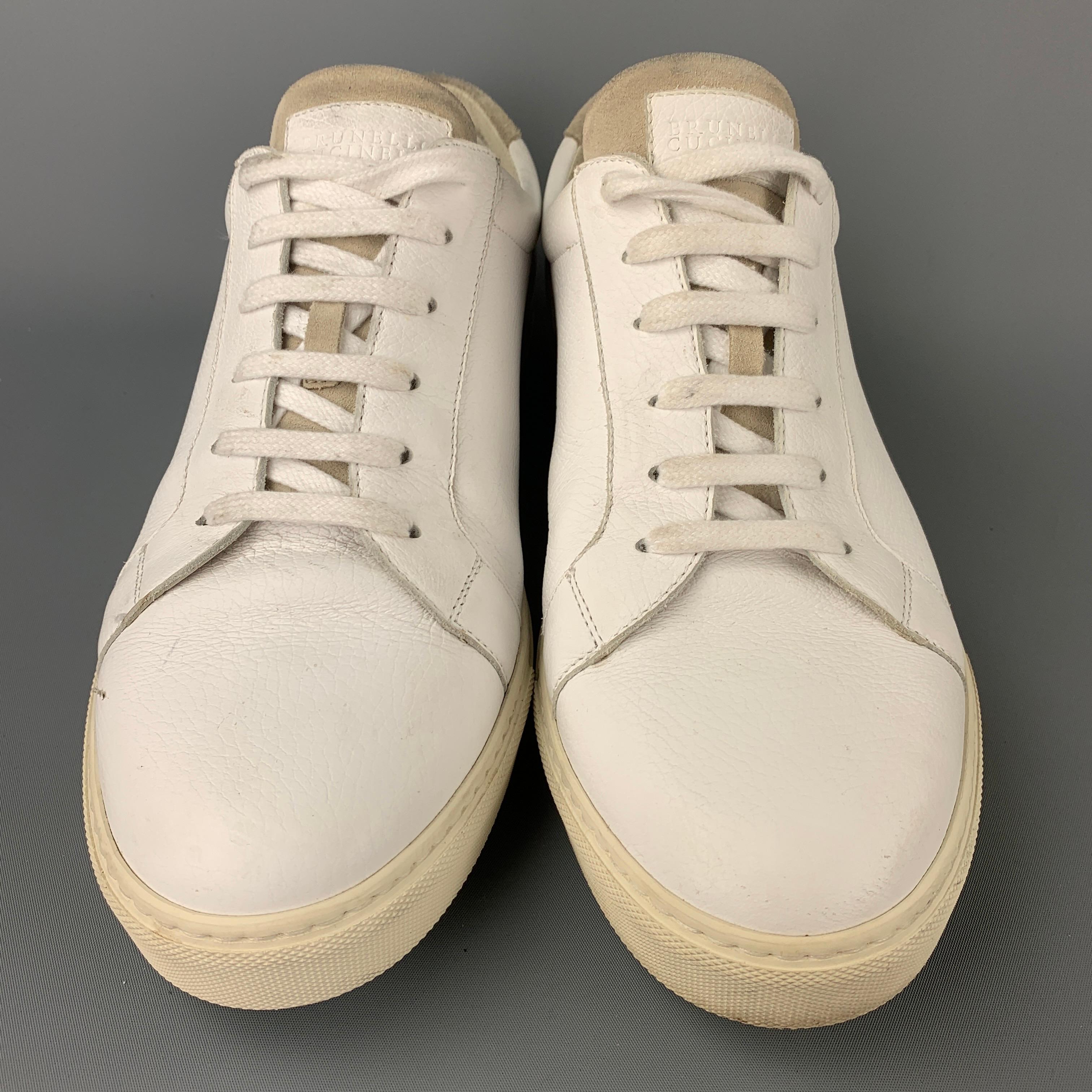 BRUNELLO CUCINELLI Size 13 White Leather Low Top Sneakers In Good Condition In San Francisco, CA