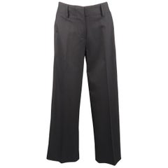 BRUNELLO CUCINELLI Size 2 Navy Striped Stretch Virgin Wool Wide Leg Dress Pants