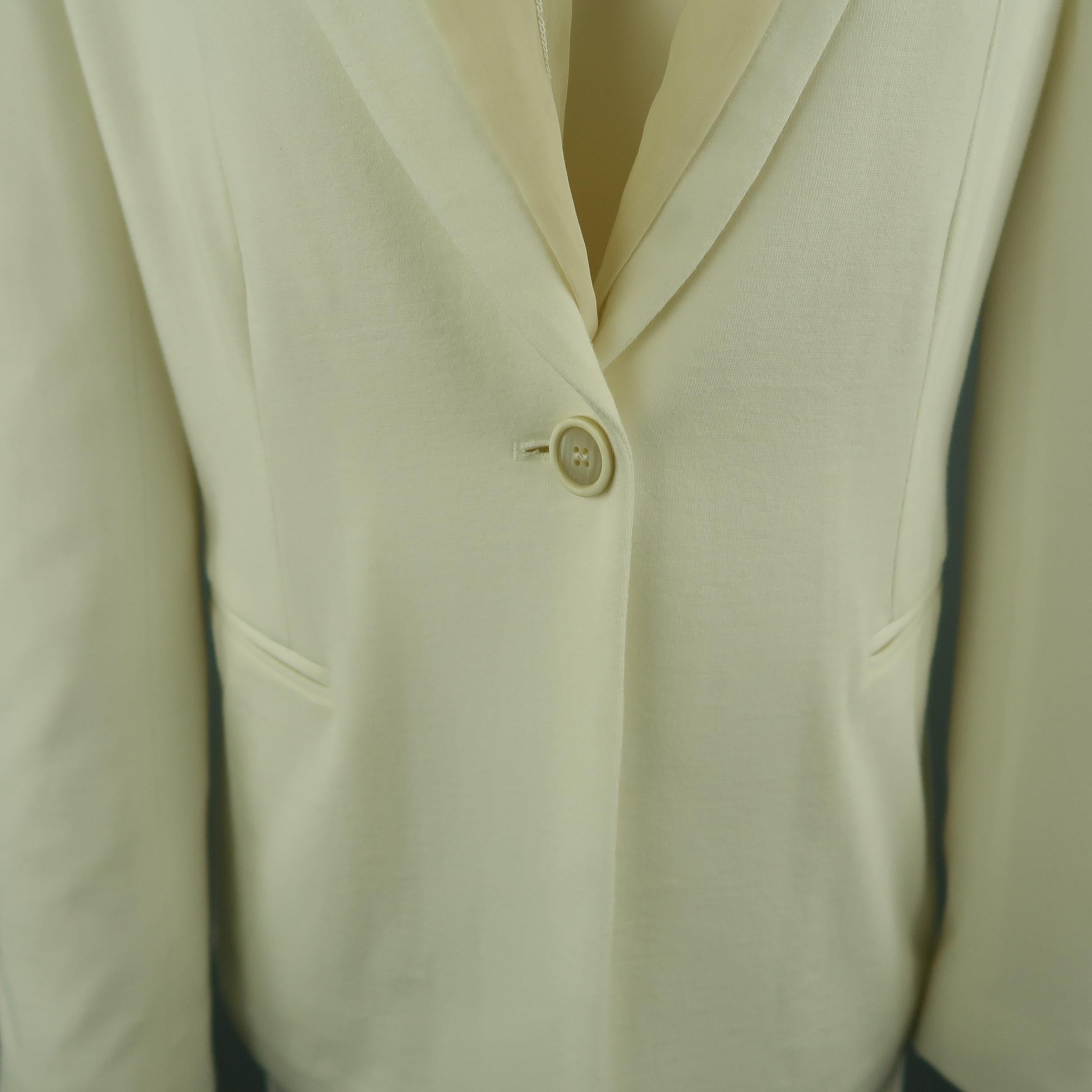 Women's BRUNELLO CUCINELLI Size 2 White Jersey Beige Sequin Chiffon Double Lapel Jacket