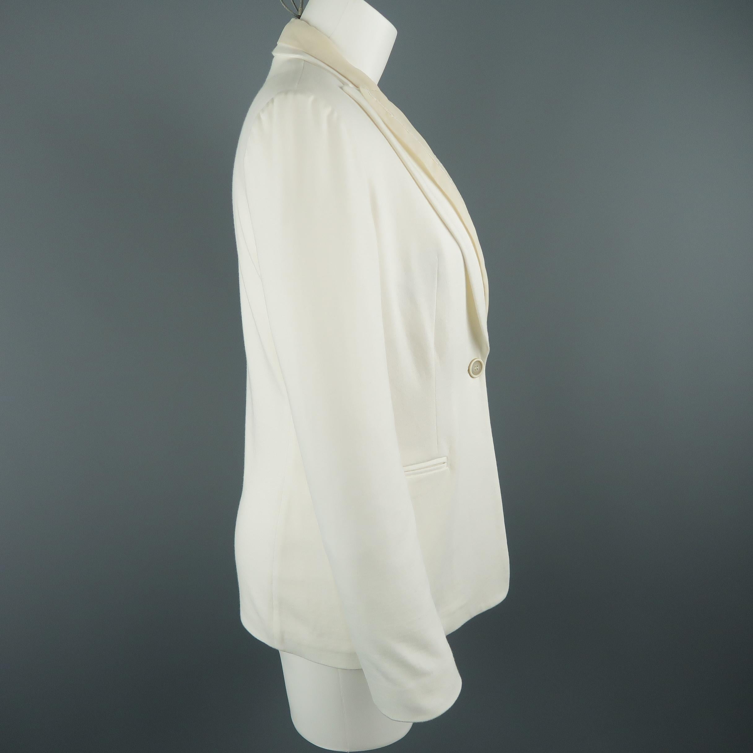 BRUNELLO CUCINELLI Size 2 White Jersey Beige Sequin Chiffon Double Lapel Jacket 1