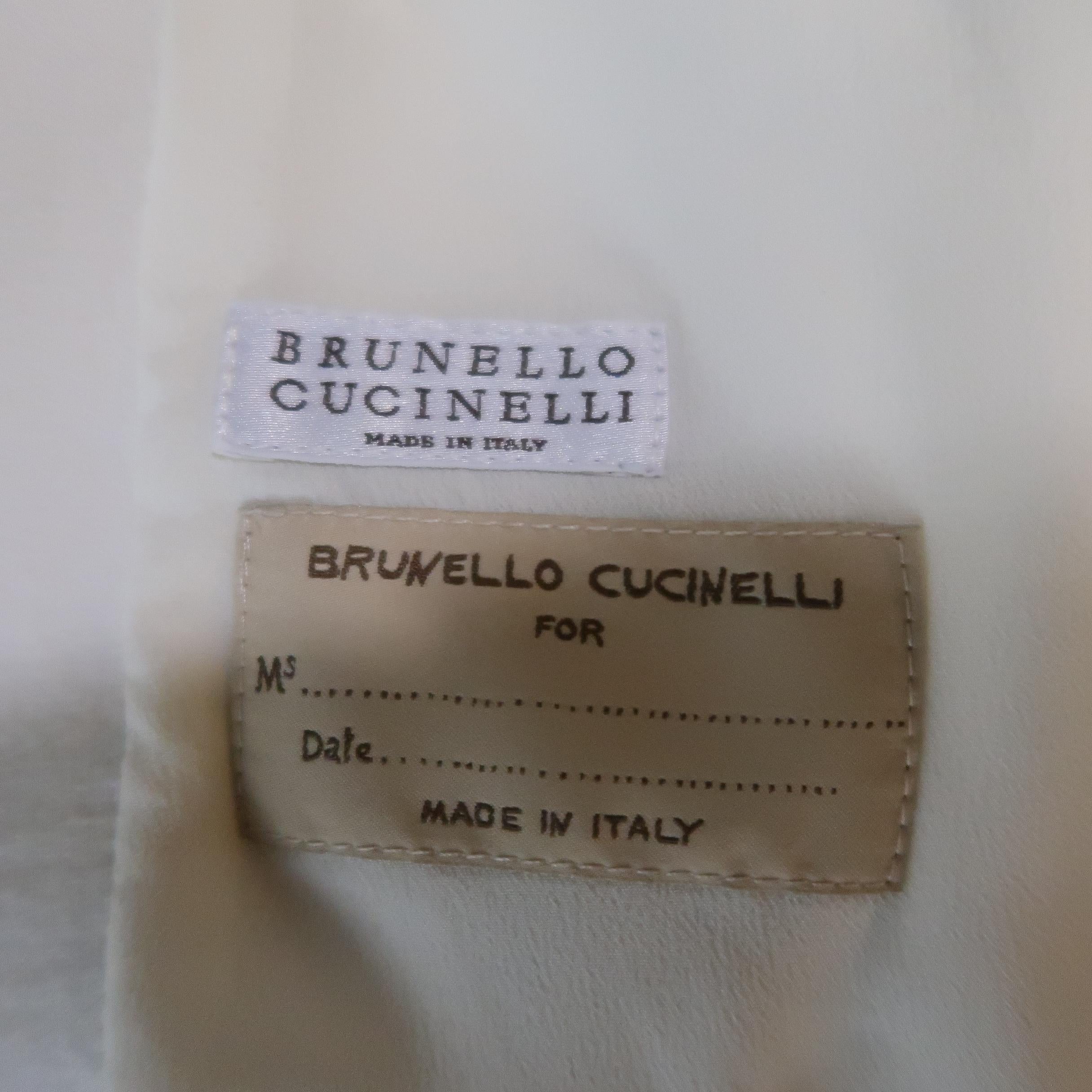 BRUNELLO CUCINELLI Size 2 White Jersey Beige Sequin Chiffon Double Lapel Jacket 3