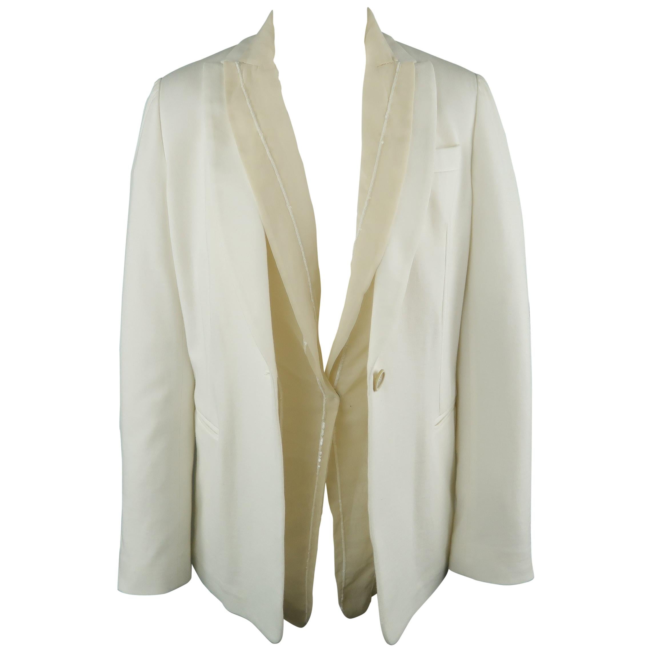 BRUNELLO CUCINELLI Size 2 White Jersey Beige Sequin Chiffon Double Lapel Jacket