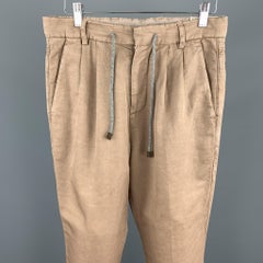 BRUNELLO CUCINELLI Size 28 Tan Linen / Cotton Drawstring Casual Pants