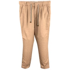BRUNELLO CUCINELLI Size 28 Tan Linen / Cotton Drawstring Casual Pants