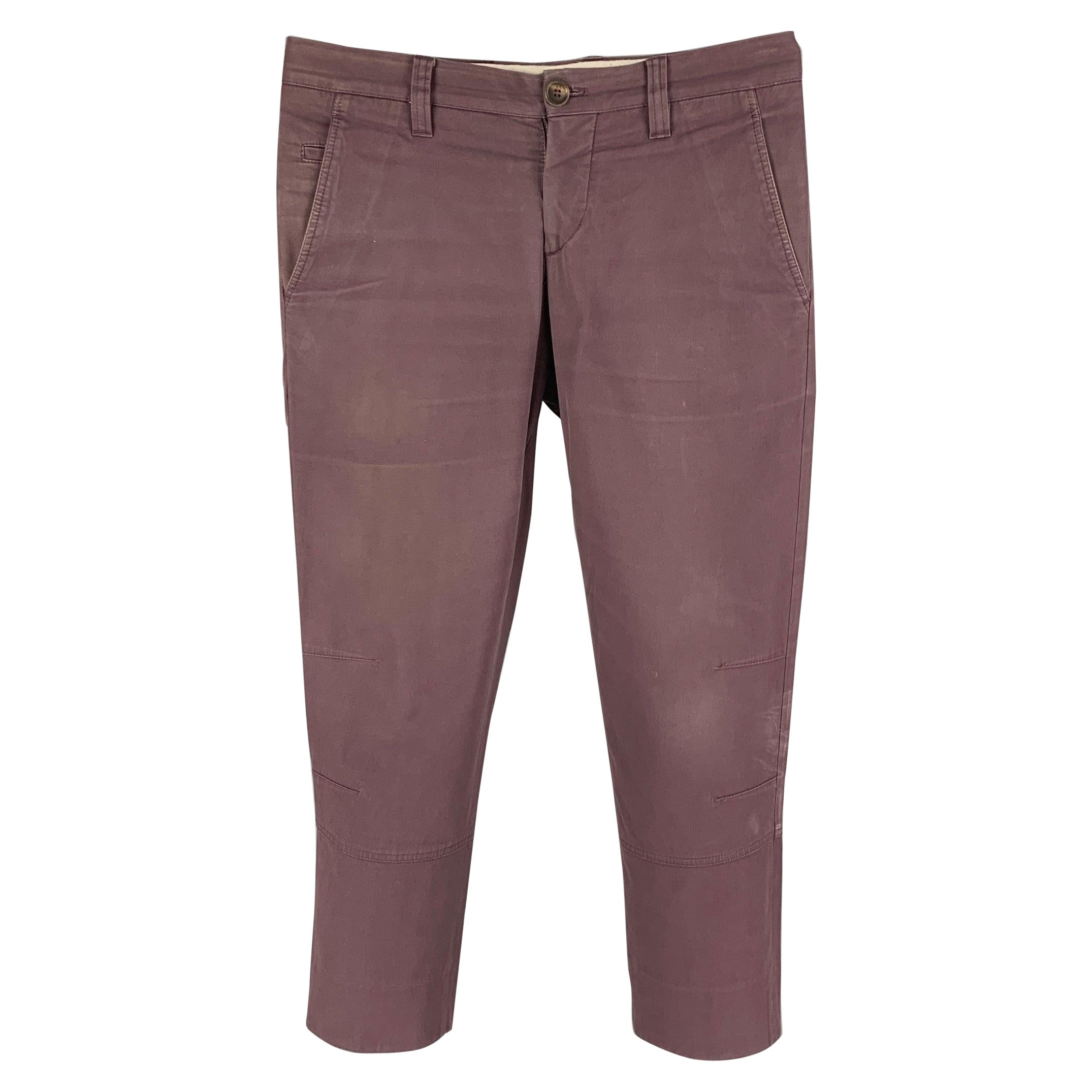 BRUNELLO CUCINELLI Taille 30 Pantalon décontracté en coton aubergine à fermeture éclair