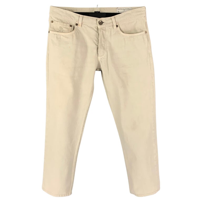 BRUNELLO CUCINELLI Size 32 Beige Washed Cotton Button Fly Jeans For ...