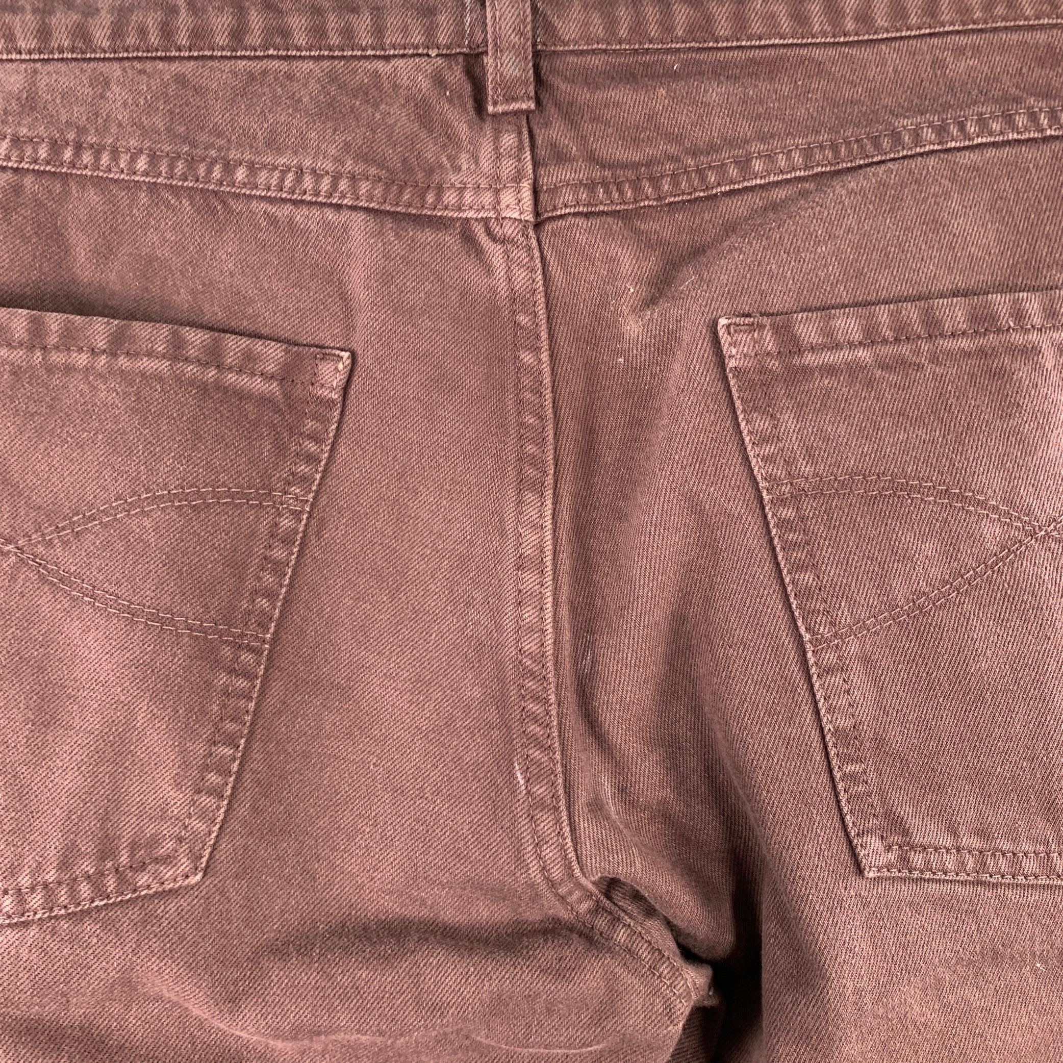 BRUNELLO CUCINELLI Size 32 Brown Twill Cotton Straight Five Pockets Jeans For Sale 1
