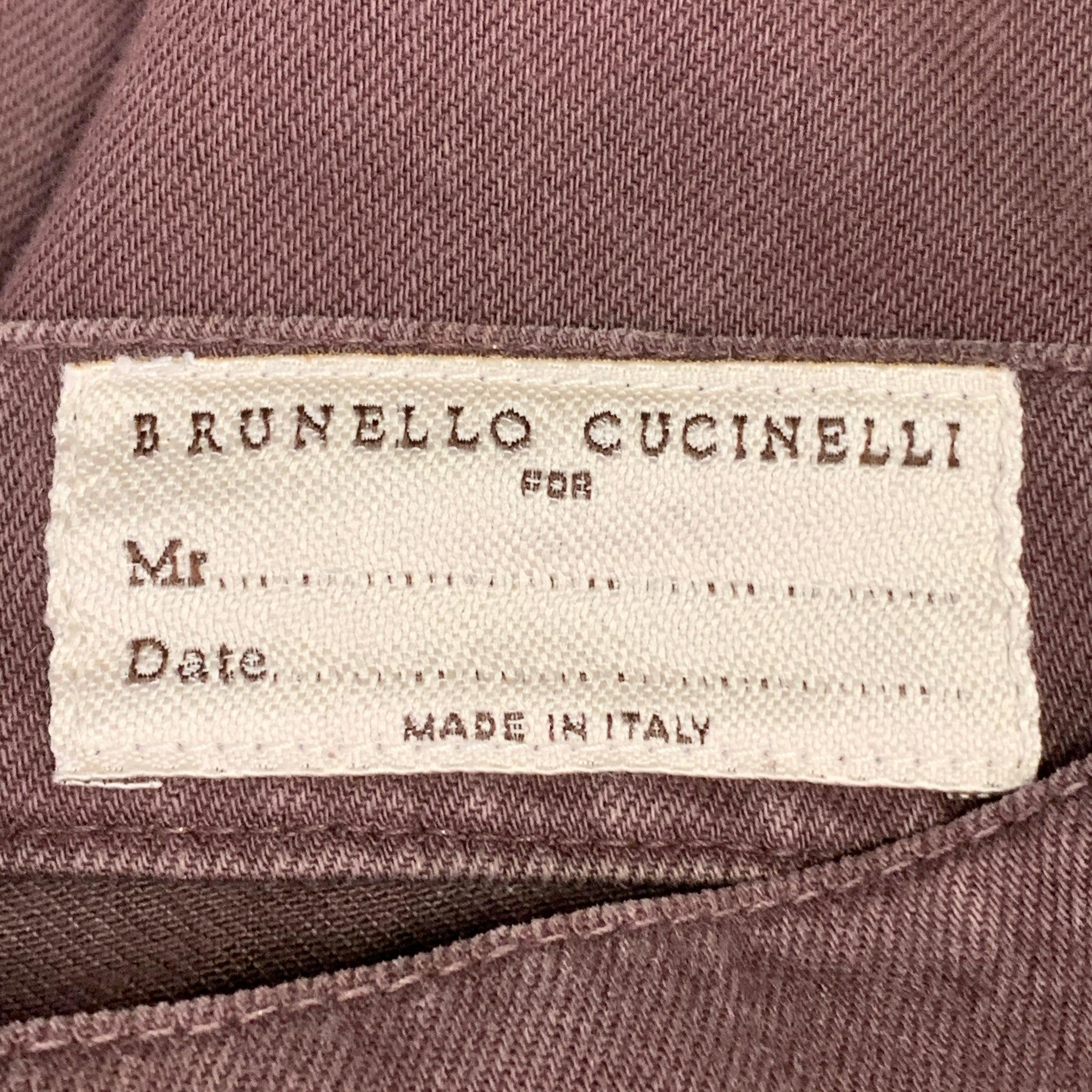 BRUNELLO CUCINELLI Size 32 Brown Twill Cotton Straight Five Pockets Jeans For Sale 3