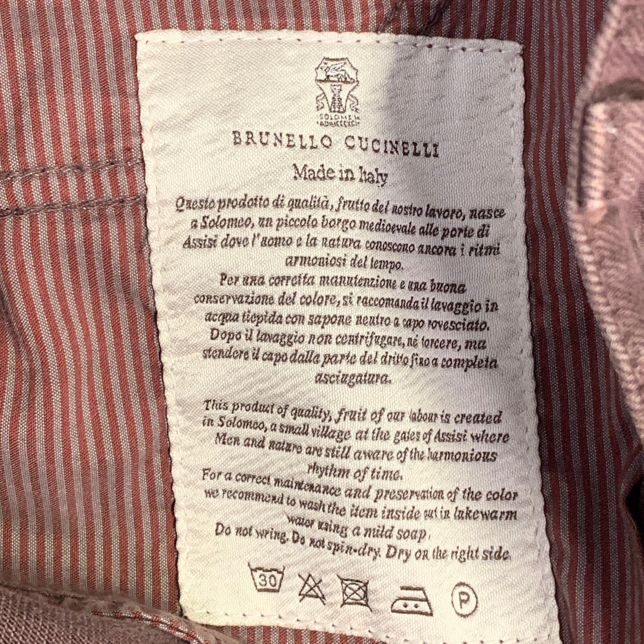 BRUNELLO CUCINELLI Size 32 Brown Twill Cotton Straight Five Pockets Jeans For Sale 4