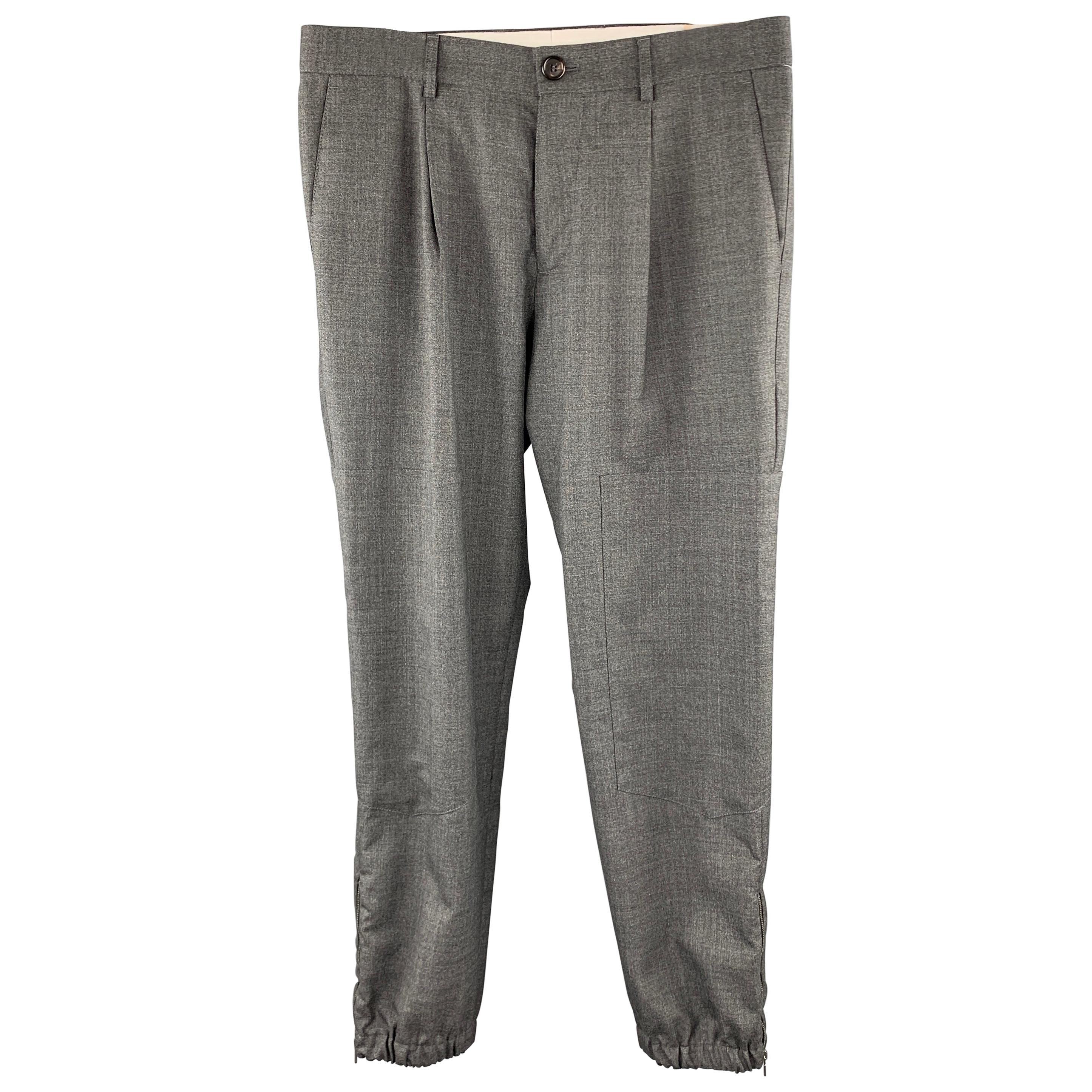 BRUNELLO CUCINELLI Size 32 Dark Gray Wool Single Pleat Dress Pants