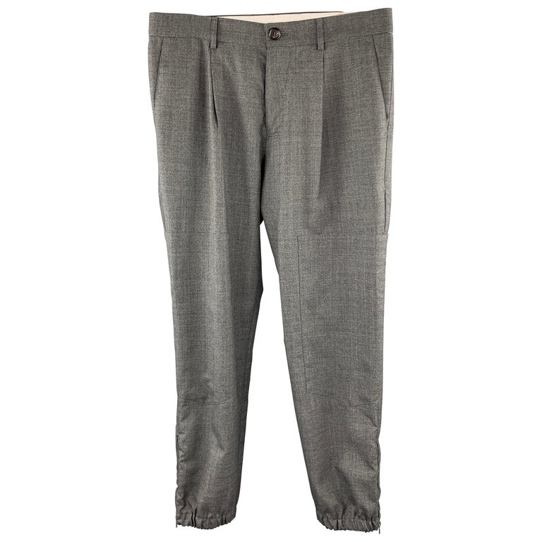 BRUNELLO CUCINELLI Size 32 Dark Gray Wool Single Pleat Dress Pants at ...