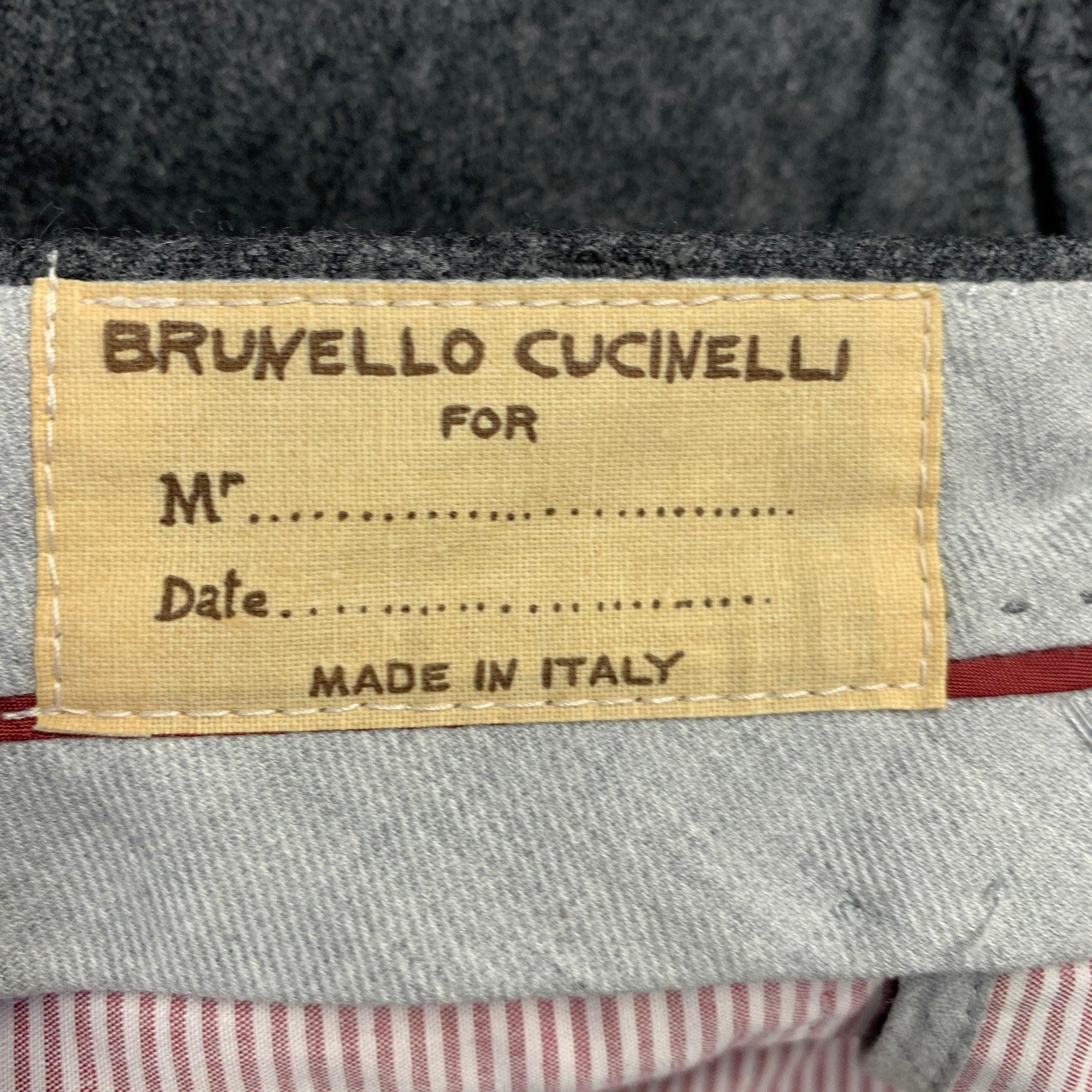 BRUNELLO CUCINELLI Größe 32 Grau Heidekraut Wolle Flache Vorderseite Knopf Fliege Kleid Hose Herren im Angebot