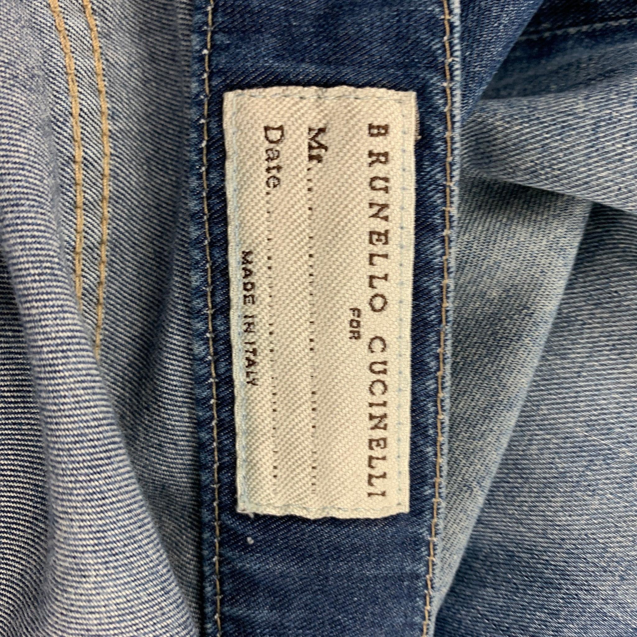 BRUNELLO CUCINELLI Size 34 Blue Washed Cotton Button Fly Jeans For Sale 6
