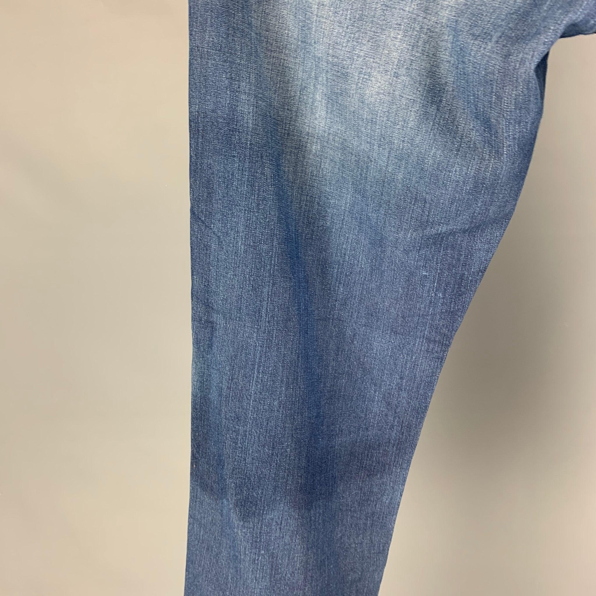 BRUNELLO CUCINELLI Size 34 Blue Washed Cotton Button Fly Jeans For Sale 1