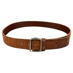 BRUNELLO CUCINELLI Size 35 Brown Distressed Leather Belt