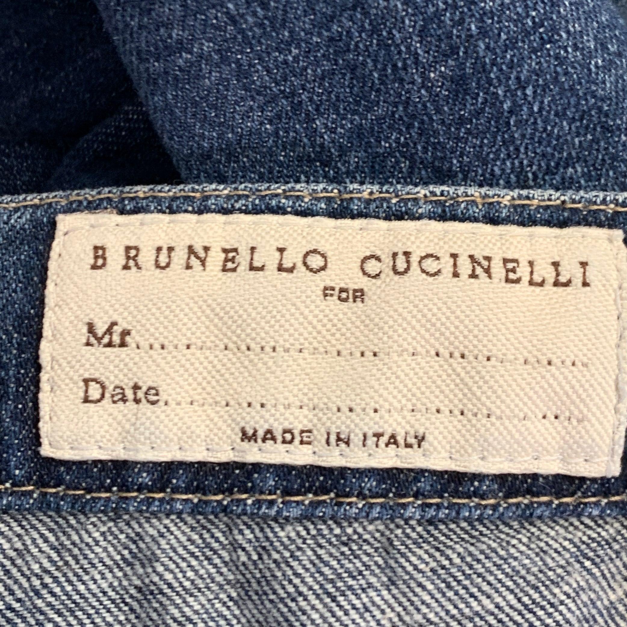 BRUNELLO CUCINELLI Size 35 Indigo Contrast Stitch Denim Straight Jeans For Sale 1
