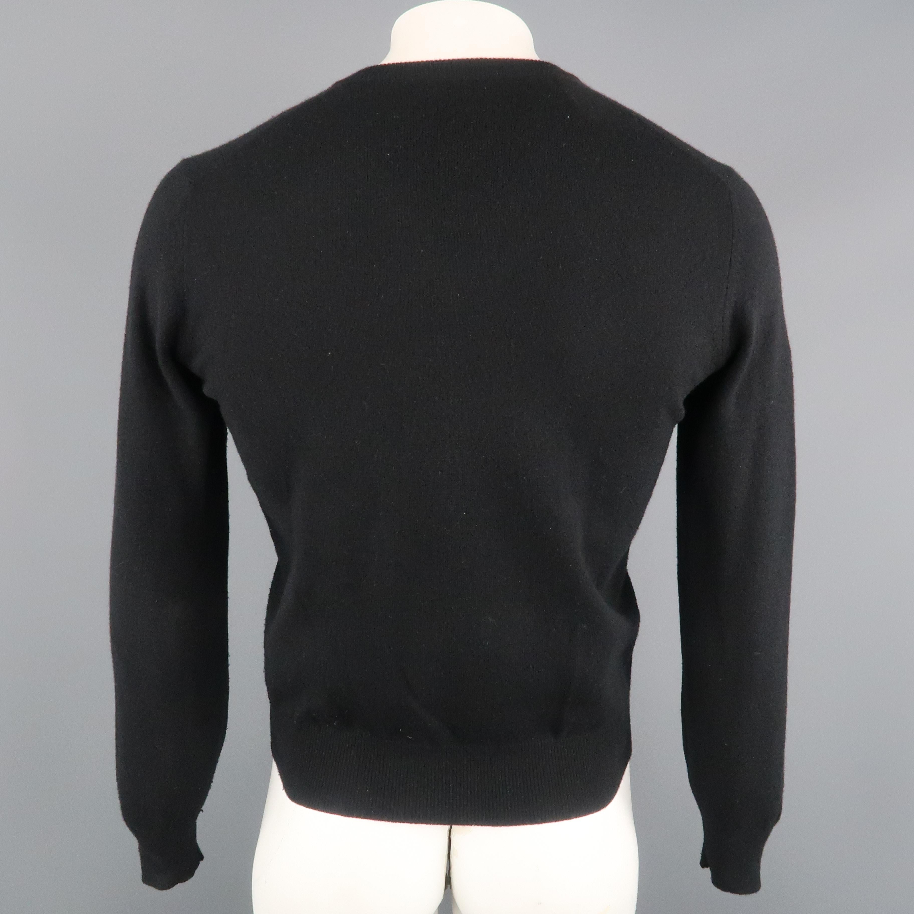Men's BRUNELLO CUCINELLI Size 36 Black Solid Cashmere V-Neck Pullover
