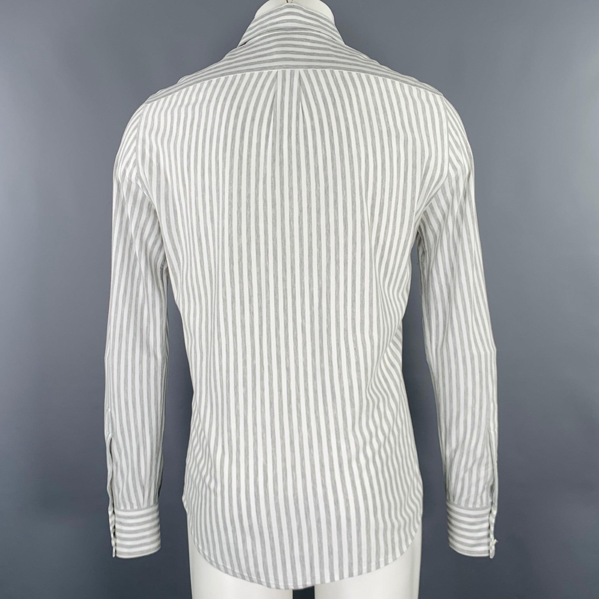 Gray BRUNELLO CUCINELLI Size 36 White Grey Stripe Long Sleeve Shirt For Sale