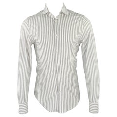 BRUNELLO CUCINELLI Size 36 White Grey Stripe Long Sleeve Shirt