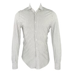BRUNELLO CUCINELLI Taille 36 - Chemise à manches longues à rayures blanches et grises