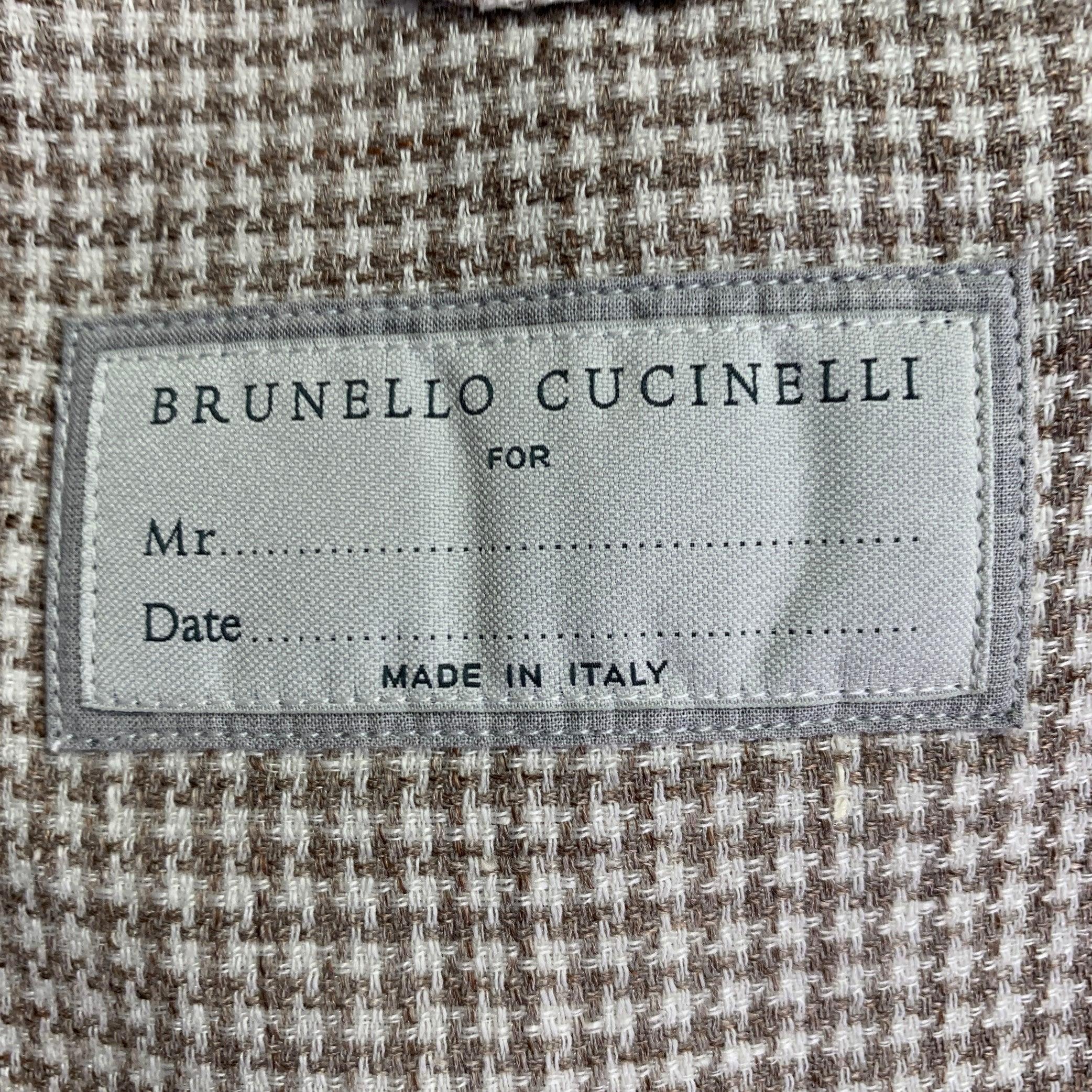 BRUNELLO CUCINELLI Talla 38 Beige Crema Pata de gallo Abrigo de deporte con solapa de muesca en venta 2