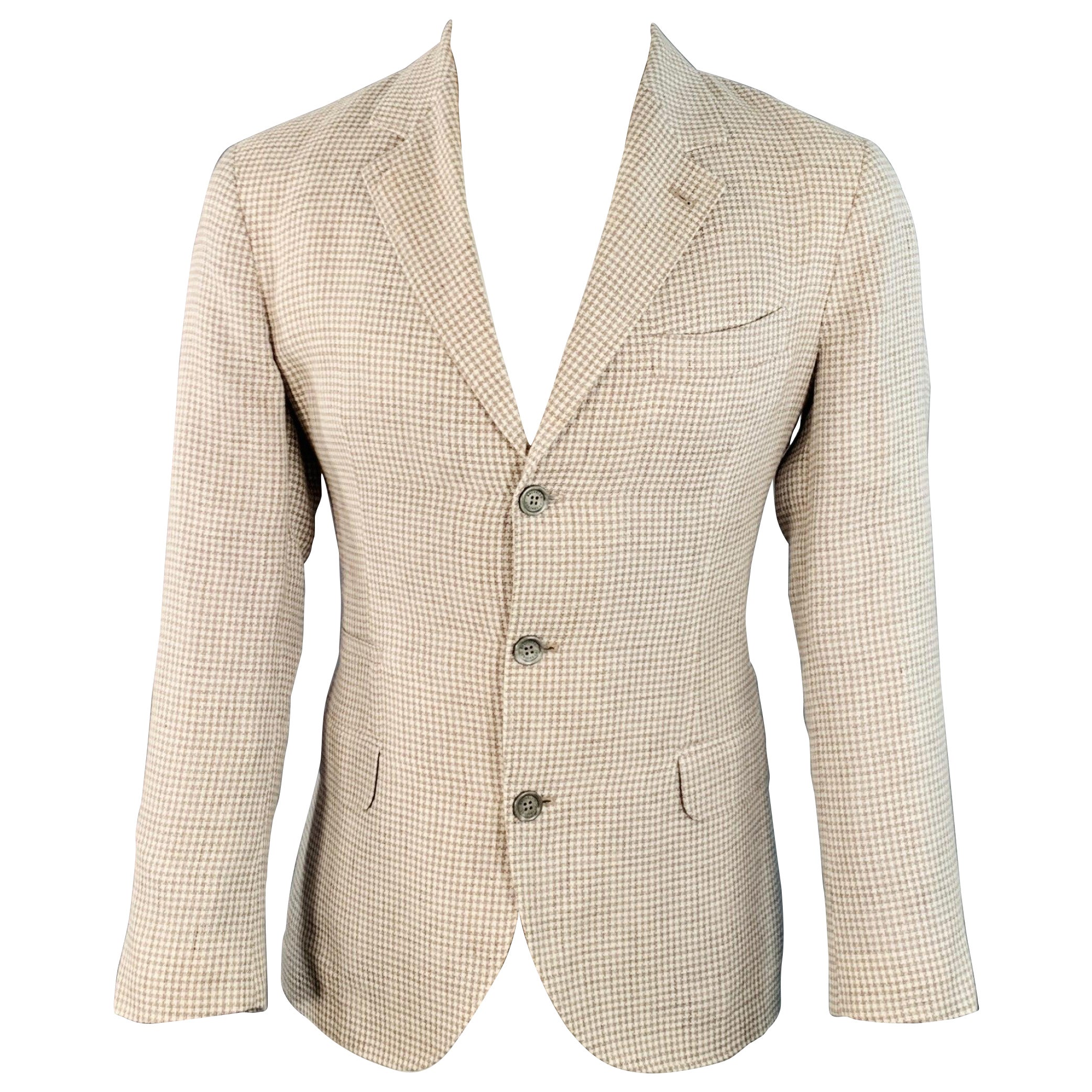 BRUNELLO CUCINELLI Talla 38 Beige Crema Pata de gallo Abrigo de deporte con solapa de muesca en venta