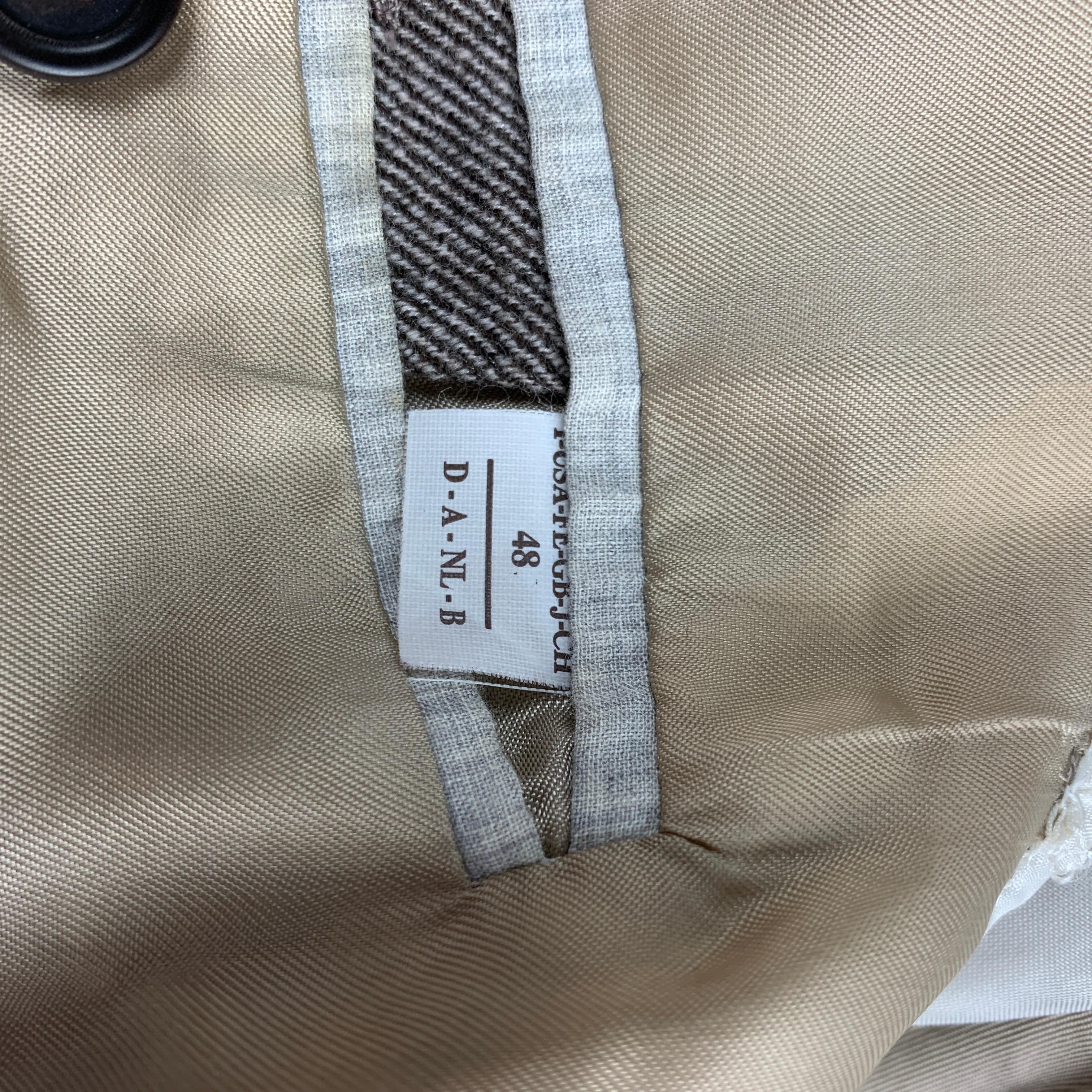 BRUNELLO CUCINELLI Größe 38 Braun & Creme Twill Peak Revers Sport Mantel 1