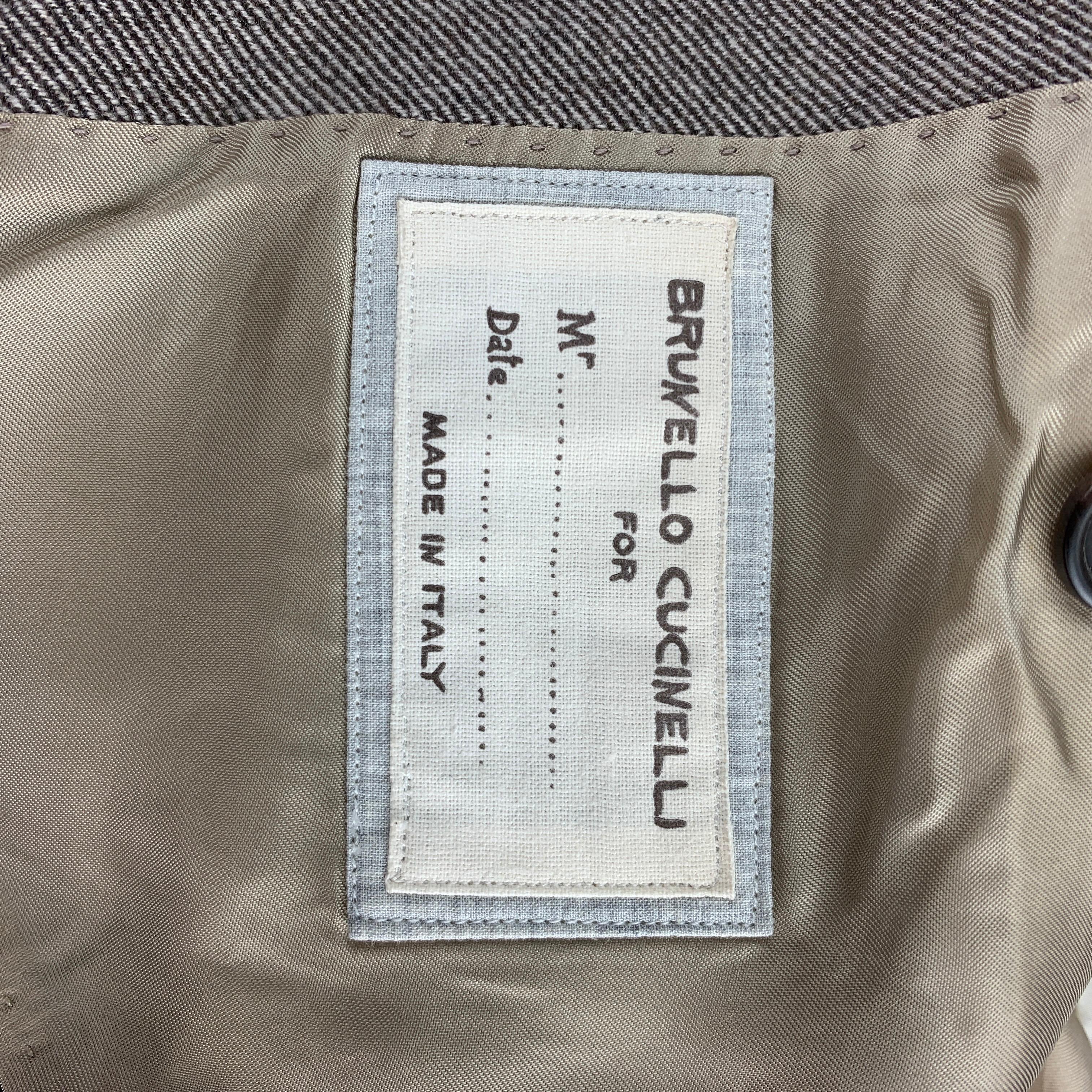 BRUNELLO CUCINELLI Größe 38 Braun & Creme Twill Peak Revers Sport Mantel 2