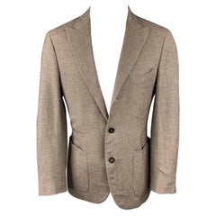 BRUNELLO CUCINELLI Size 38 Brown & Cream Twill Peak Lapel Sport Coat