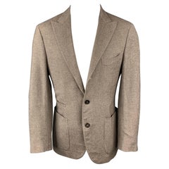 BRUNELLO CUCINELLI Größe 38 Braun & Creme Twill Peak Revers Sport Mantel
