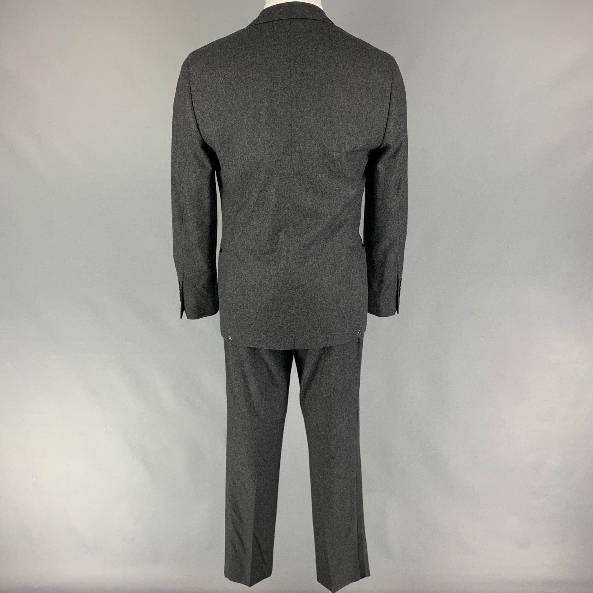 BRUNELLO CUCINELLI Size 38 Gray Black Wool Blend Tuxedo Suit In Good Condition For Sale In San Francisco, CA