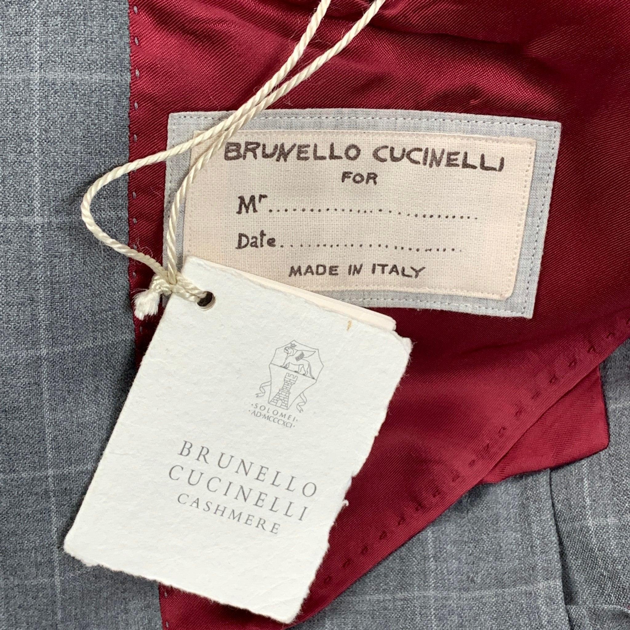 BRUNELLO CUCINELLI Size 38 Gray Window Pane Lana Wool Silk Suit For Sale 6