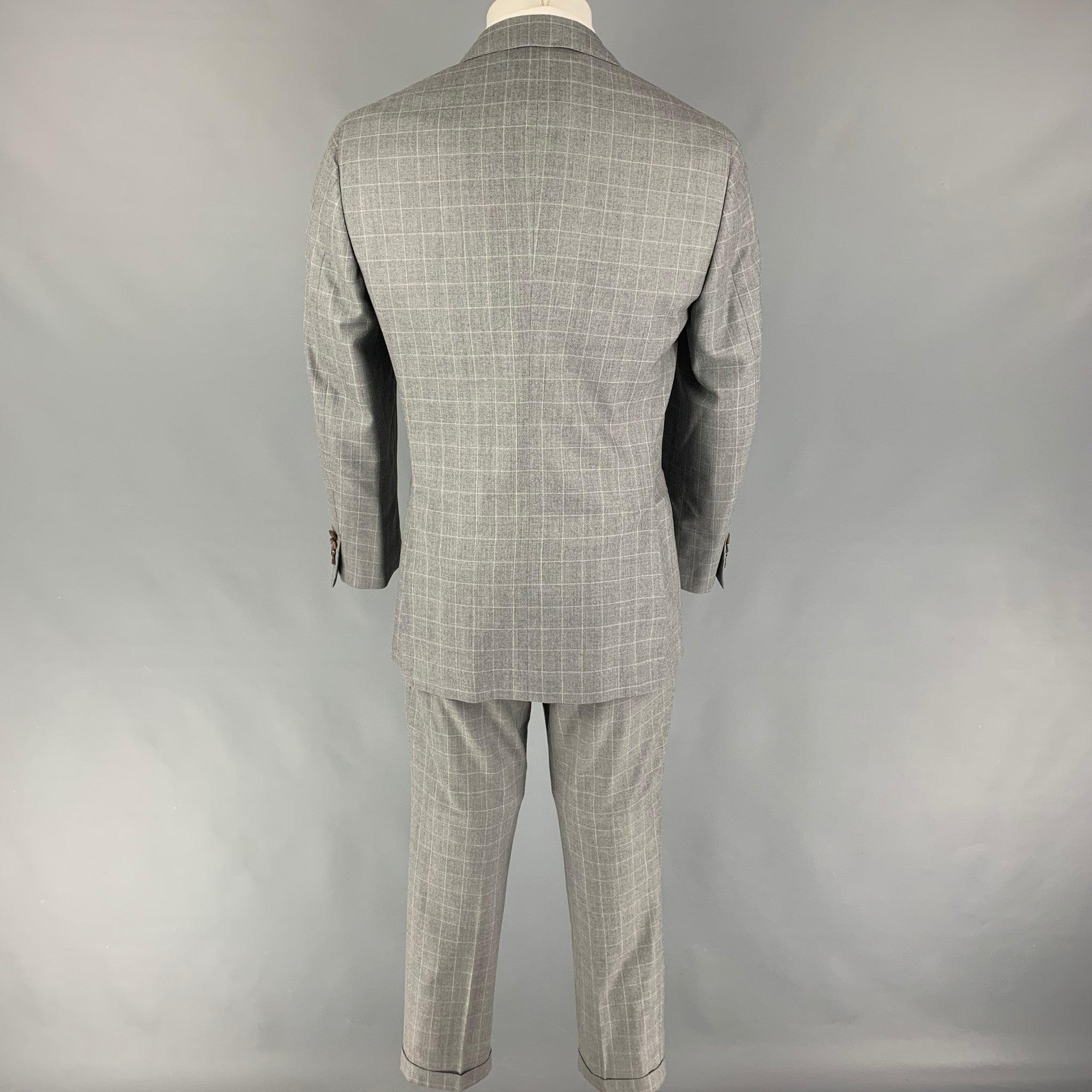BRUNELLO CUCINELLI Size 38 Gray Window Pane Lana Wool Silk Suit In Good Condition For Sale In San Francisco, CA