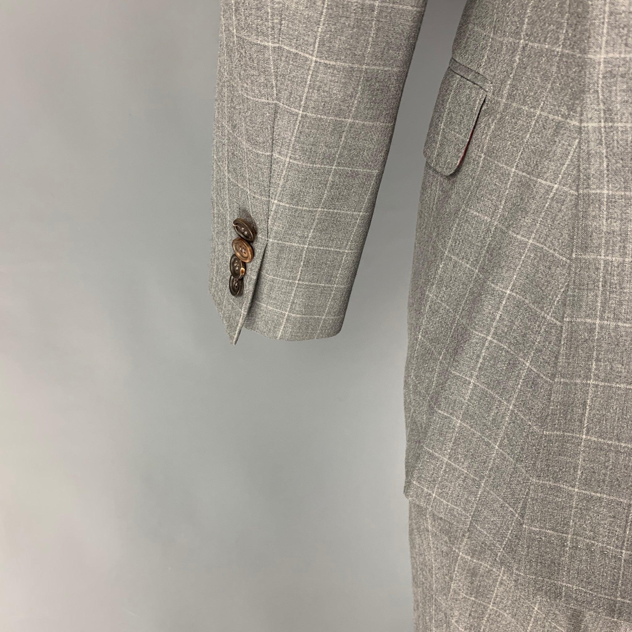 Men's BRUNELLO CUCINELLI Size 38 Gray Window Pane Lana Wool Silk Suit For Sale
