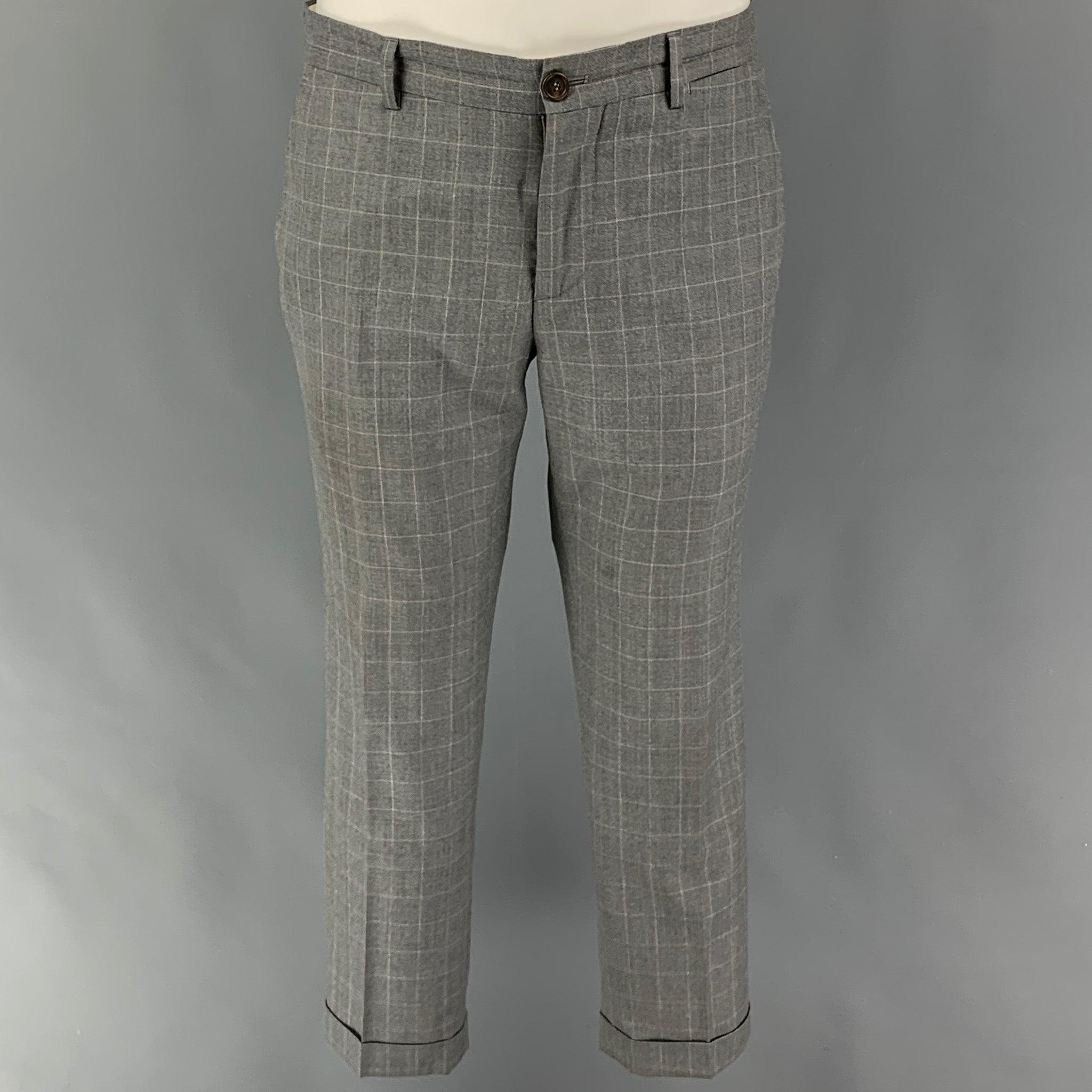 BRUNELLO CUCINELLI Size 38 Gray Window Pane Lana Wool Silk Suit For Sale 1