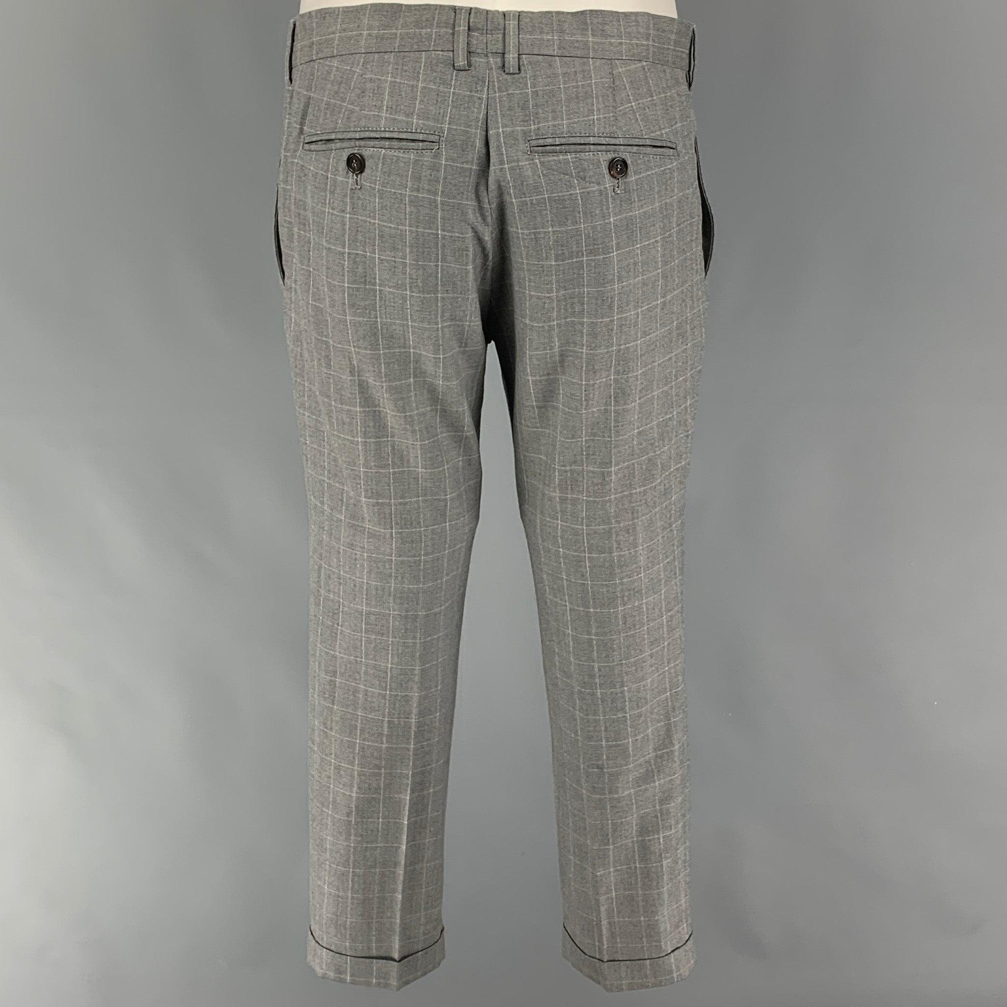 BRUNELLO CUCINELLI Size 38 Gray Window Pane Lana Wool Silk Suit For Sale 2
