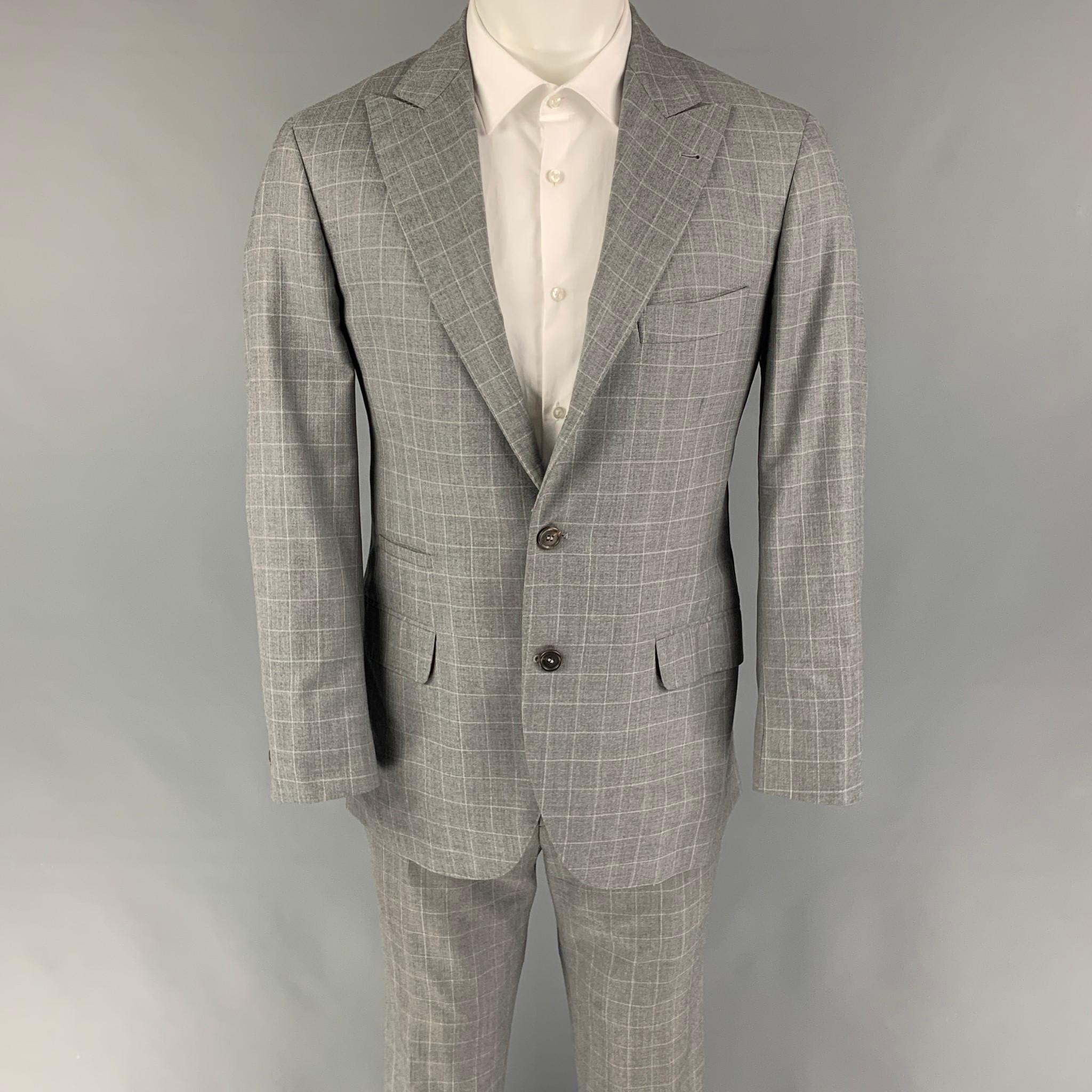 BRUNELLO CUCINELLI Size 38 Gray Window Pane Lana Wool Silk Suit For ...