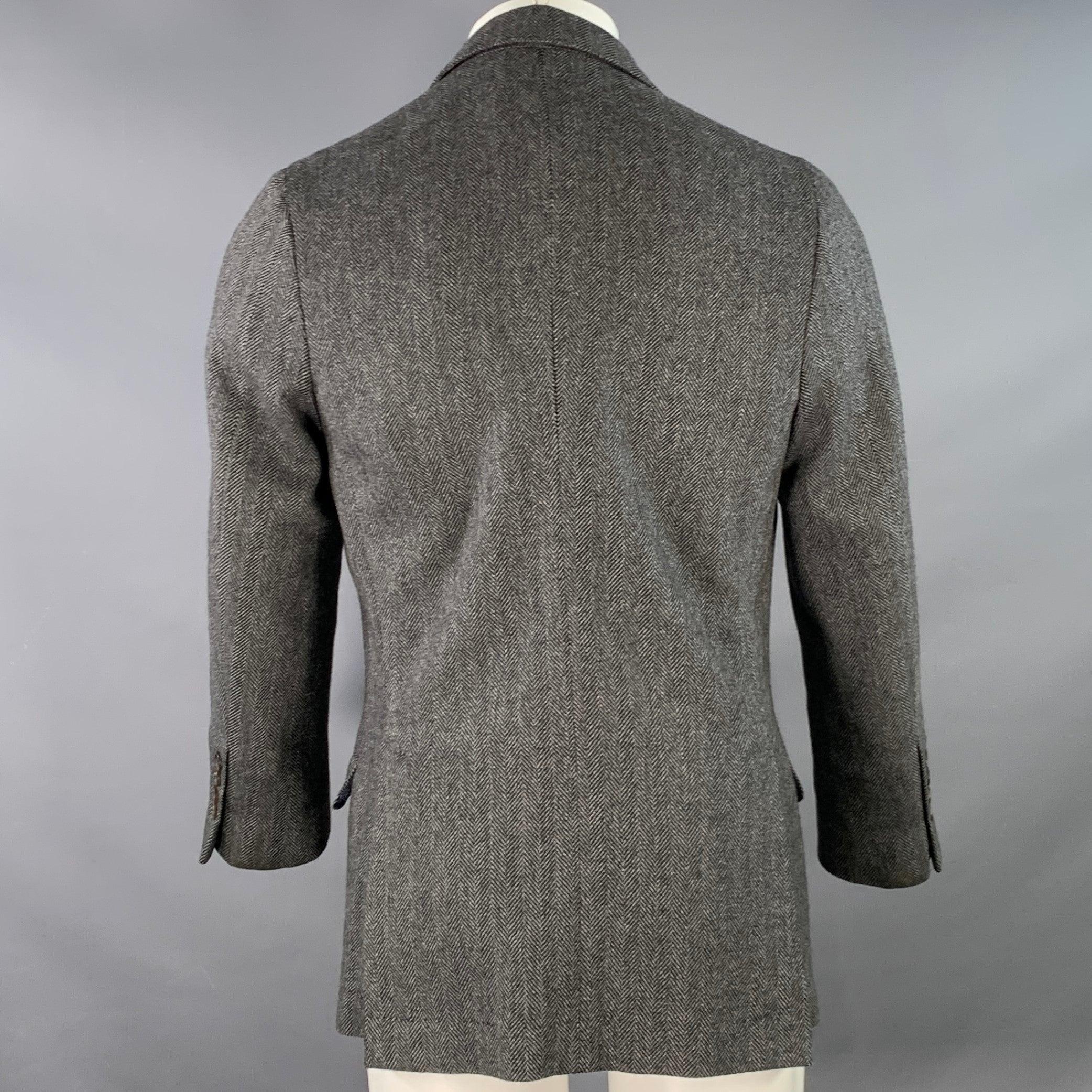 Men's BRUNELLO CUCINELLI Size 38 Grey Black Herringbone Cashmere Sport Coat For Sale