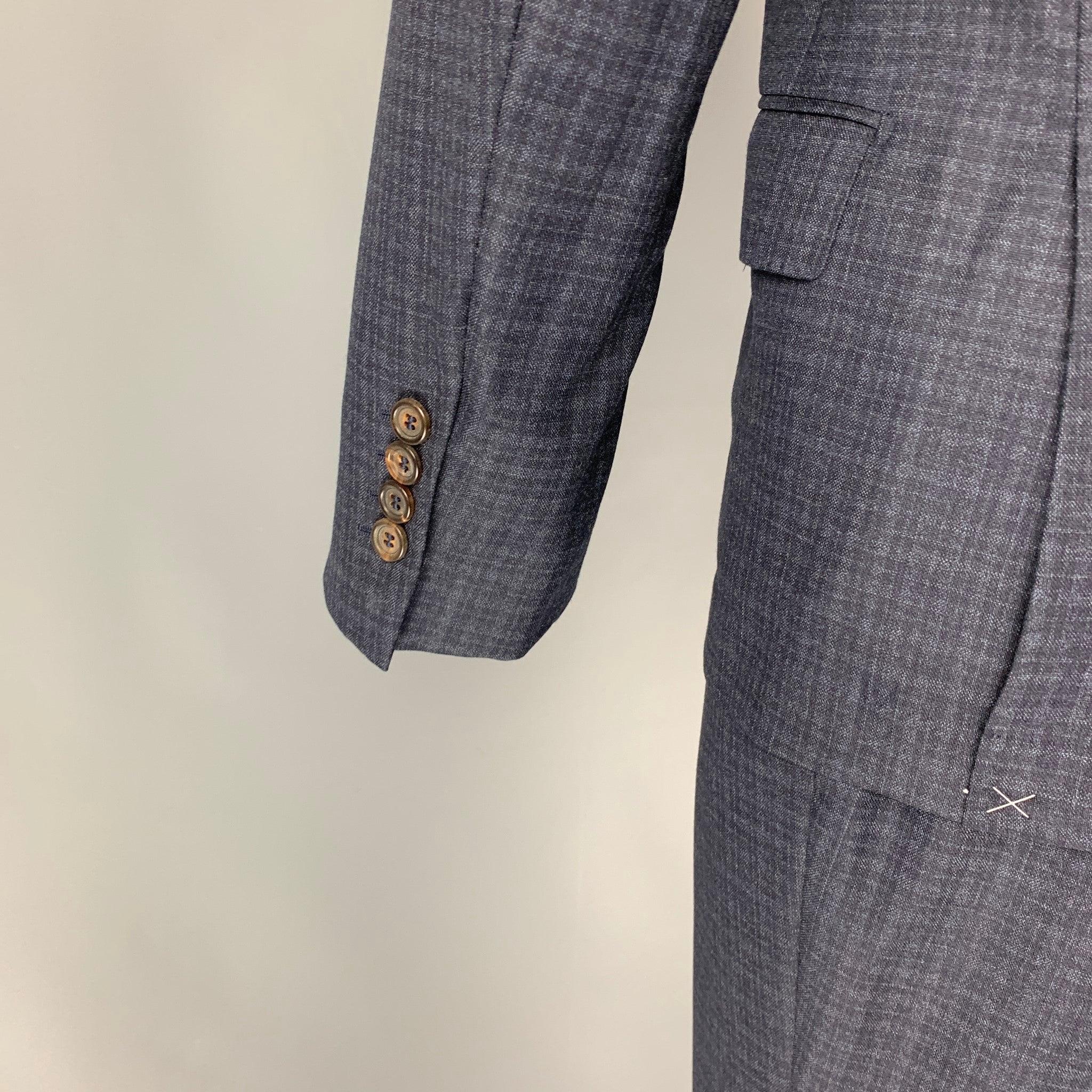 Men's BRUNELLO CUCINELLI Size 38 Navy Mouline Check Lana Wool Suit For Sale